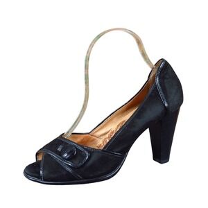 Sofft Gabby Women Peep Toe Pumps Size 7.5 Dress Office Heels Black Suede